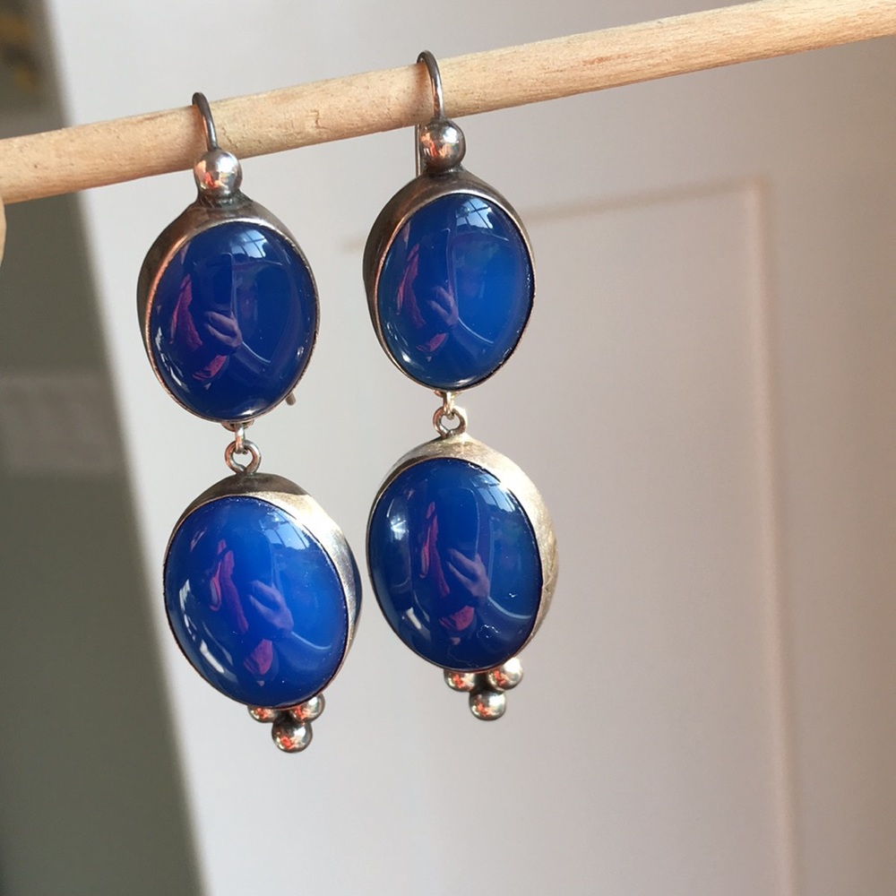 Silver earrings with natural blue stones